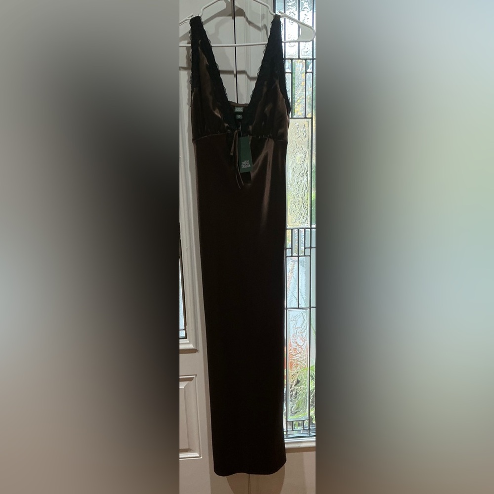 Wild Fable Brown Satin Dress with Dark Brown Lace